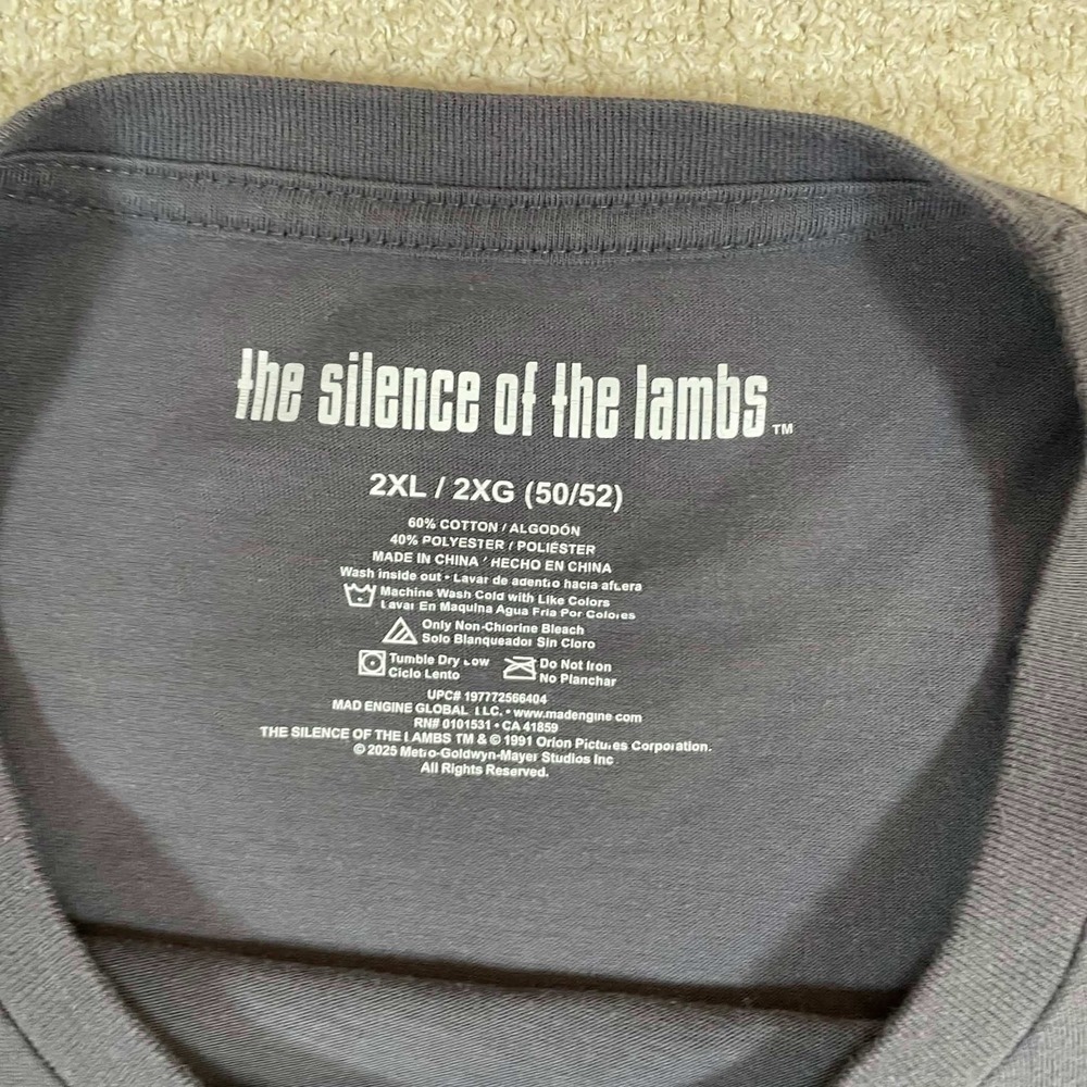 The Silence of the Lambs Movie Graphic T-Shirt Charcoal Gray 2XL Mad Engine 2023 - Picture 3 of 5